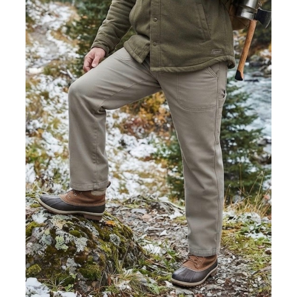 Coleman Mens Fleece Lined Work Pants 40x30 Tan Canvas Utility Carpenter Trousers